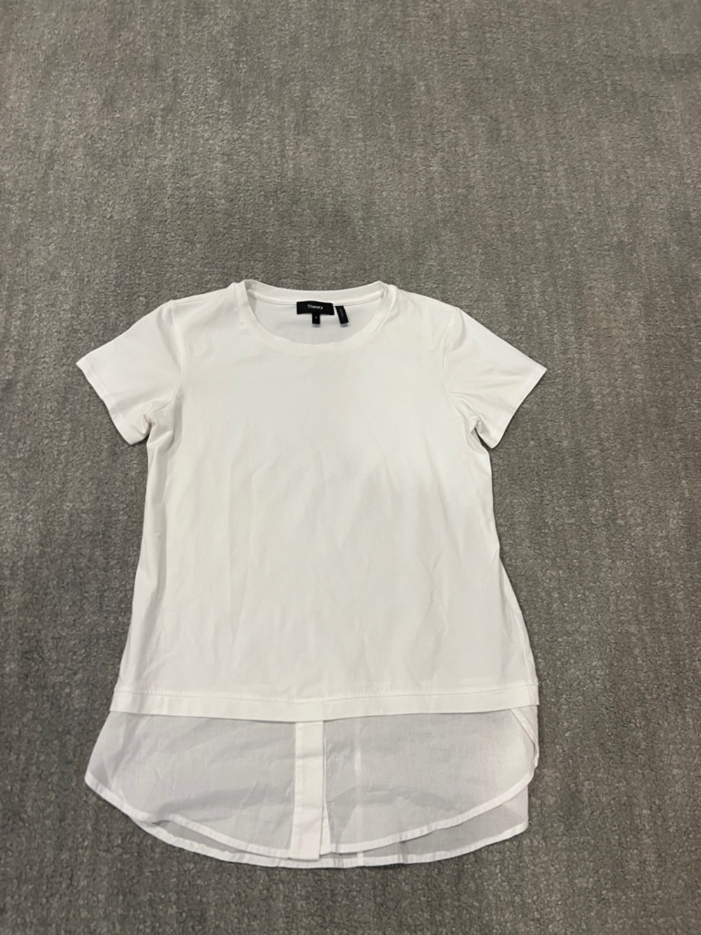 Theory White Short Sleeve Mixed-Media Crewneck Top
